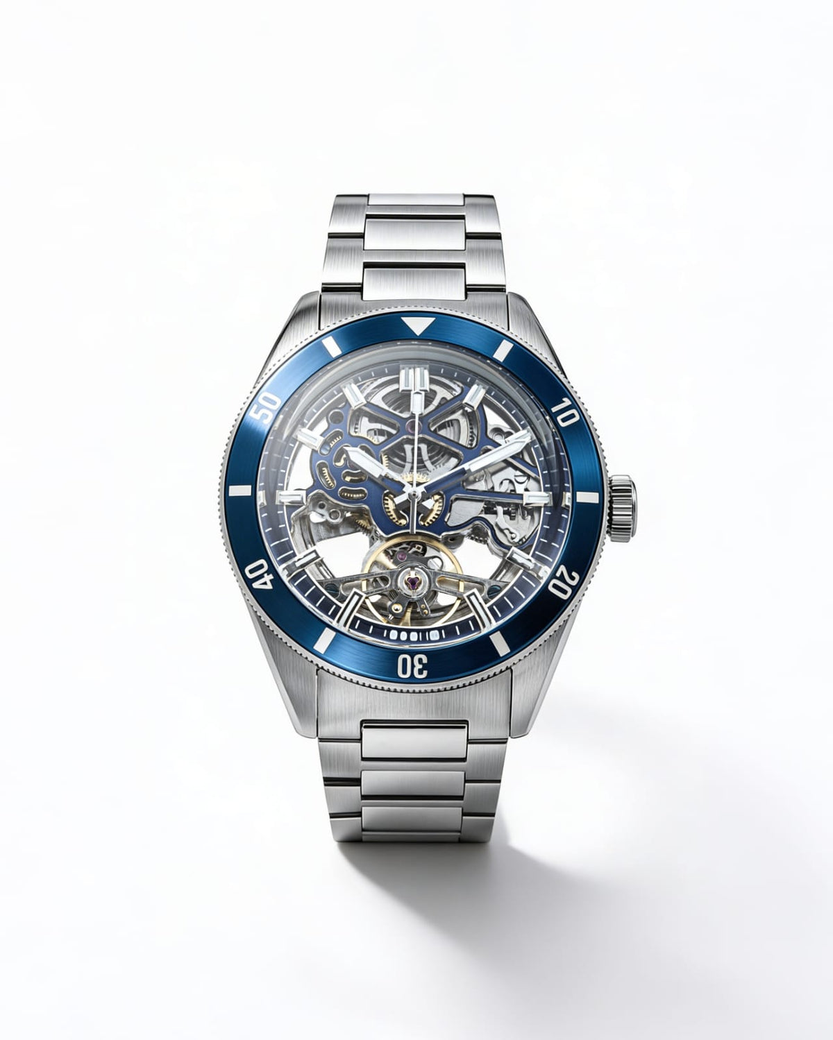 Equinox Steel Dial Blue Bezel Skeleton Watch