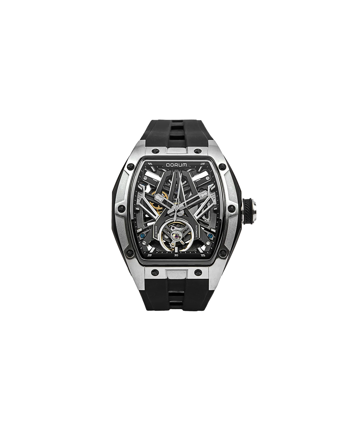 Equinox Men's Automatic Skeleton Watch, Silver on Black