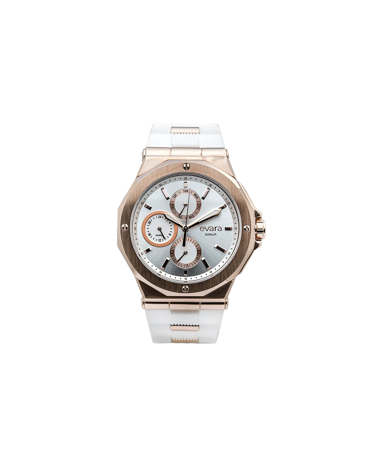 Evara White Dial Rose Gold Watch