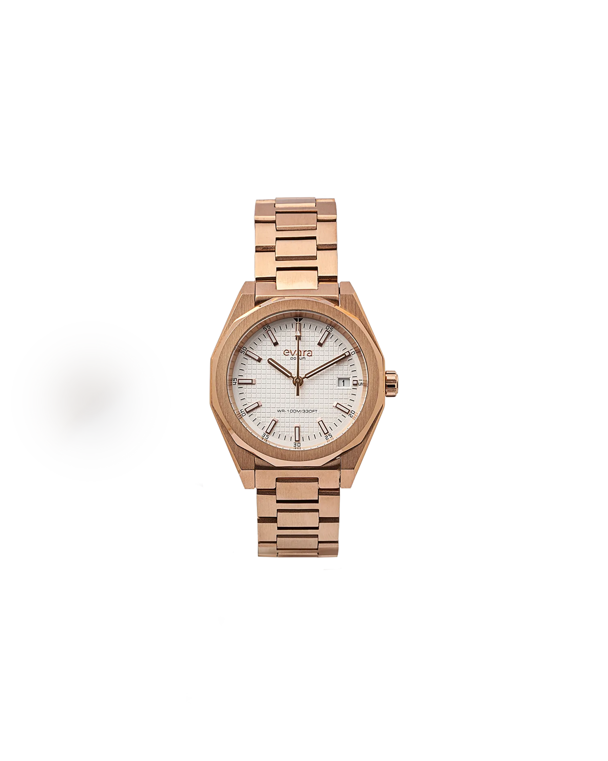 Evara White Dial Date Rose Gold Watch