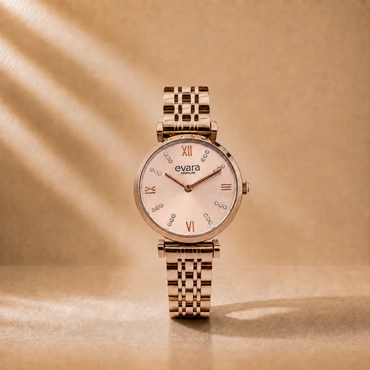 Evara Rose Gold Dial Watch