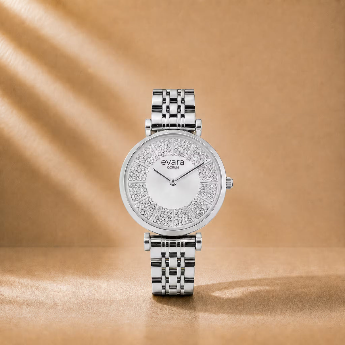 Evara Silver Studded Dial Watch
