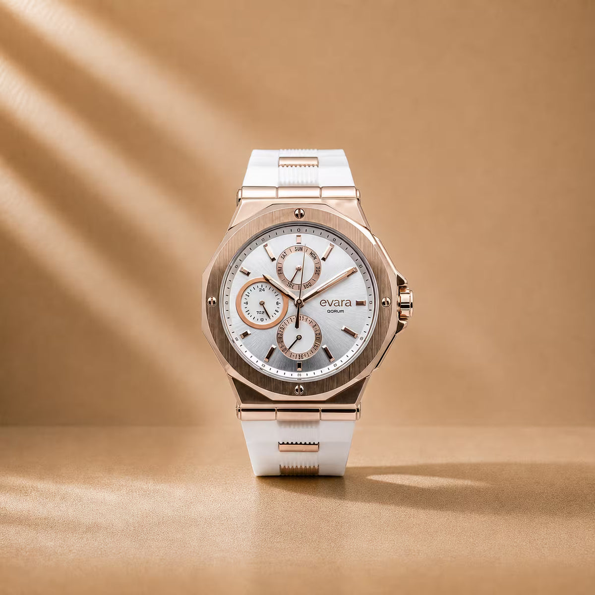 Evara White Dial Rose Gold Watch