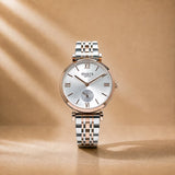 Evara Silver Dial Two-Tone Rose Gold Watch