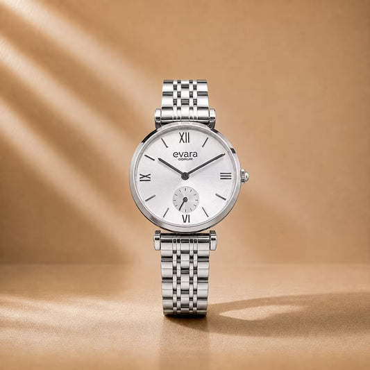 Evara Silver Dial Steel Watch