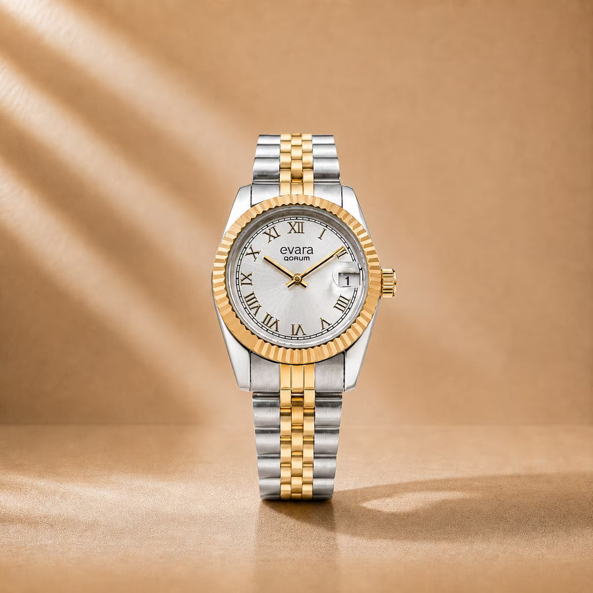 Evara Gold Two-Tone Silver Dial Watch 