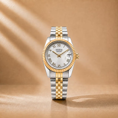 Evara Gold Two-Tone Silver Dial Watch 