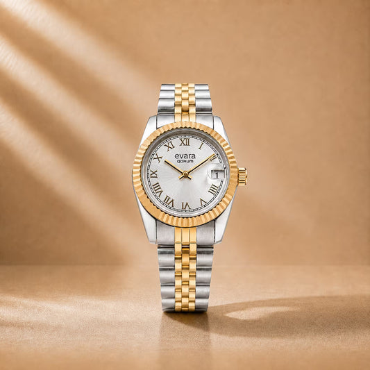 Evara Gold Two-Tone Silver Dial Watch 