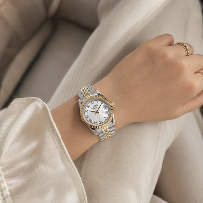Evara Gold Two-Tone Silver Dial Watch 