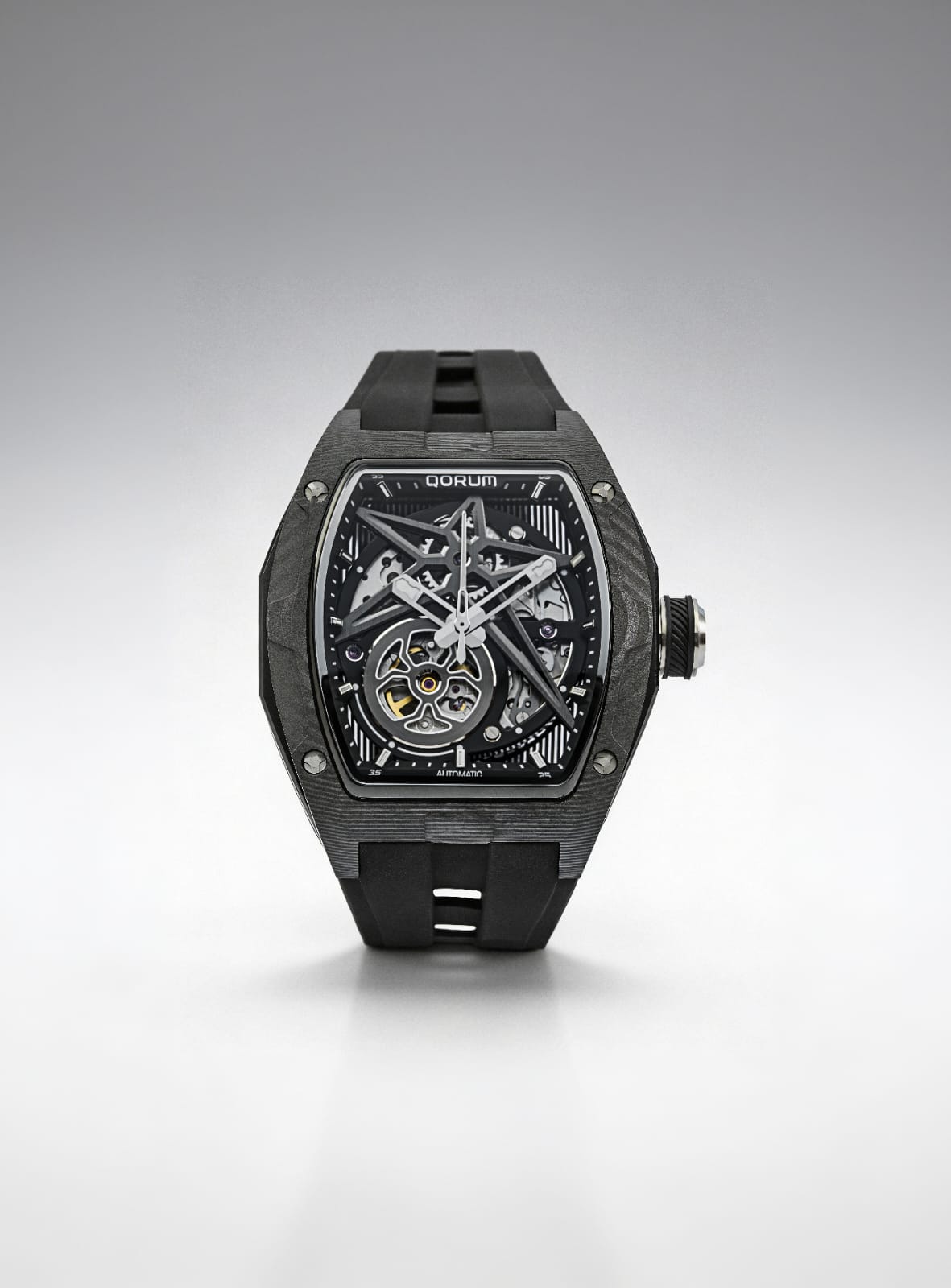 Equinox Black Dial Chrome Skeleton Watch
