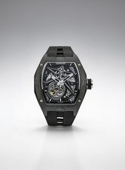 Equinox Black Dial Chrome Skeleton Watch