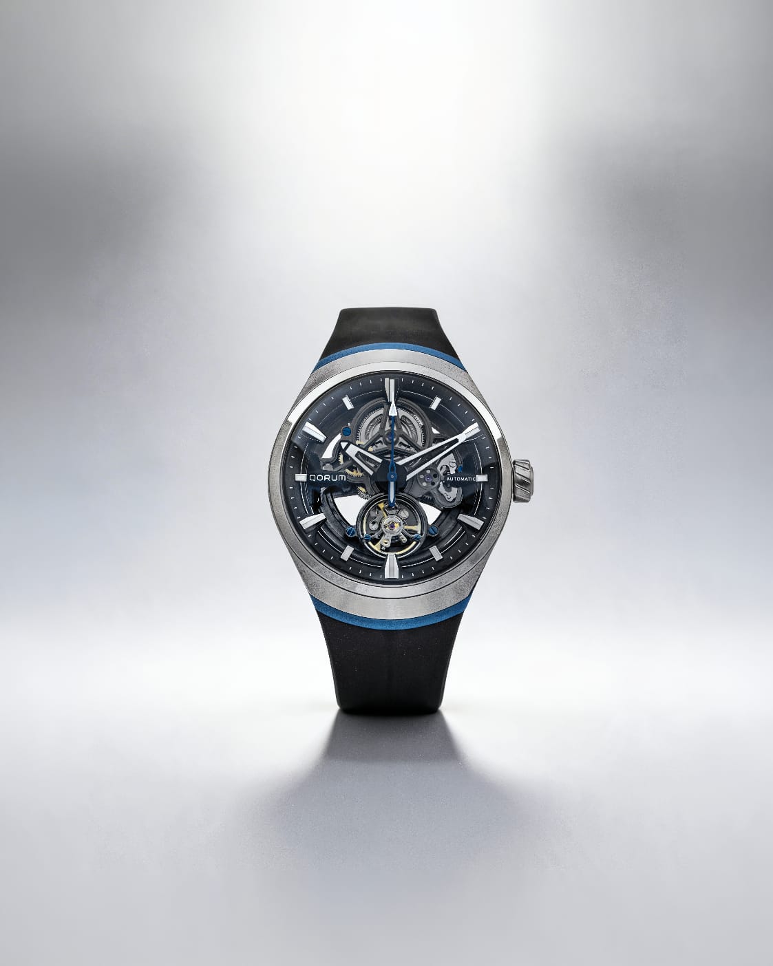 Equinox Black Dial Blue Rubber Skeleton Watch