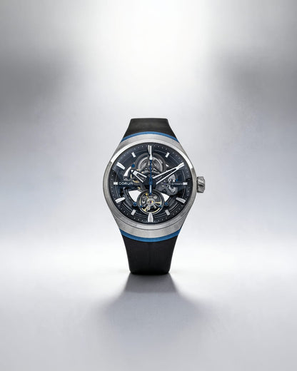 Equinox Black Dial Blue Rubber Skeleton Watch