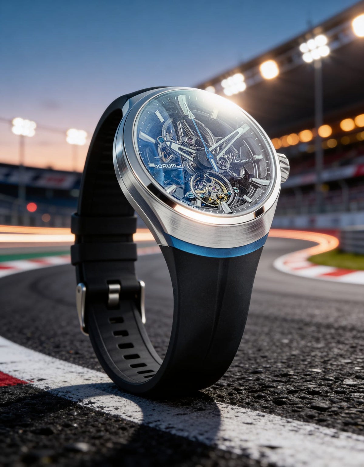 Equinox Black Dial Blue Rubber Skeleton Watch