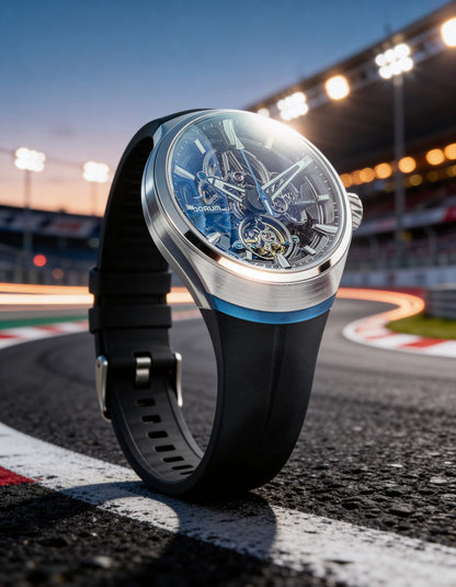 Equinox Black Dial Blue Rubber Skeleton Watch
