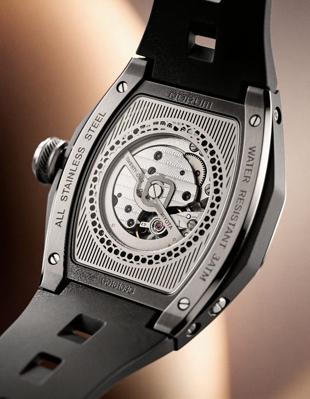 Equinox Black Dial Chrome Skeleton Watch