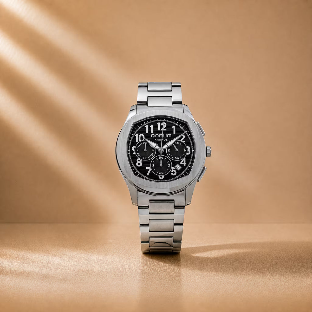 Kronos Black Dial Steel Strap Chronograph