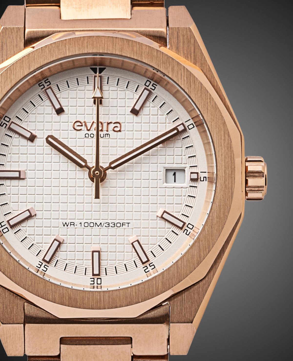 Evara White Dial Date Rose Gold Watch