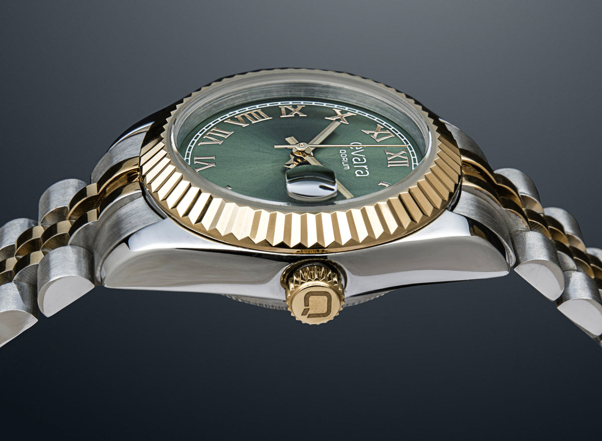 Evara Gold Two-Tone Green Dial Watch 