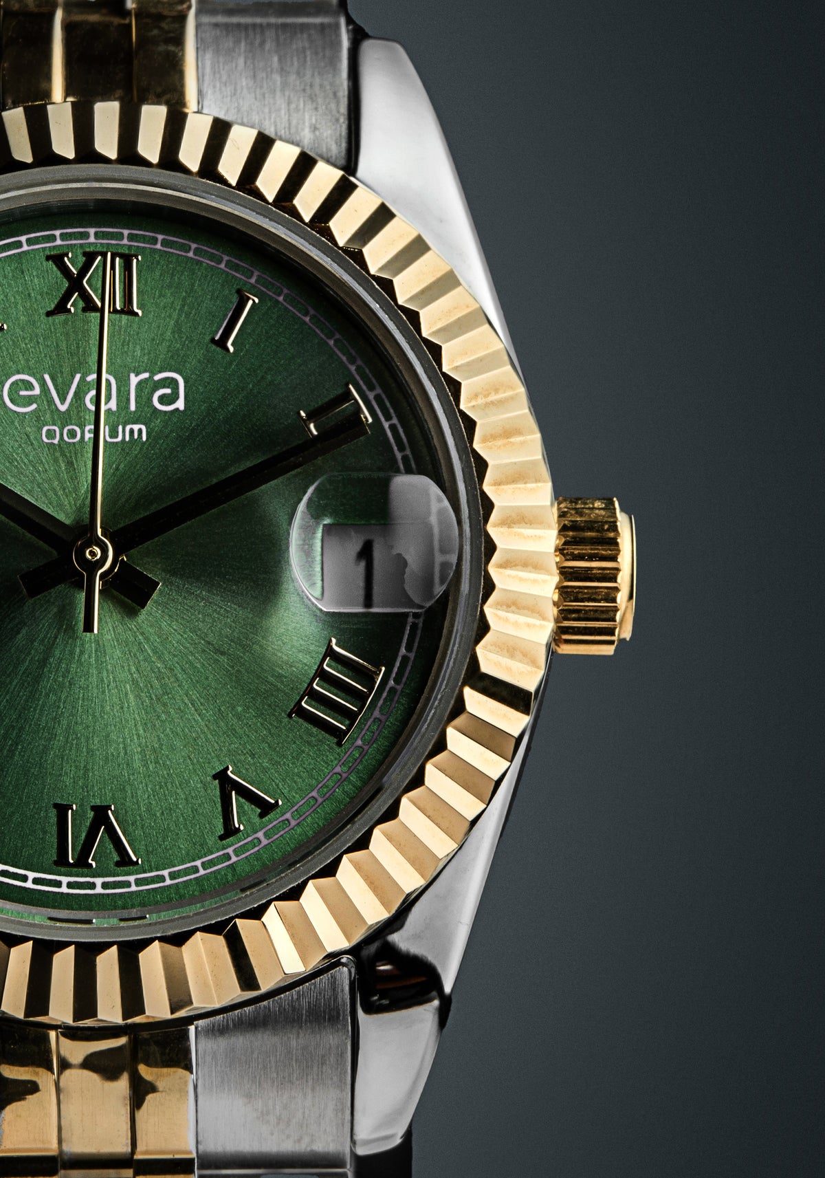 Evara Gold Two-Tone Green Dial Watch 