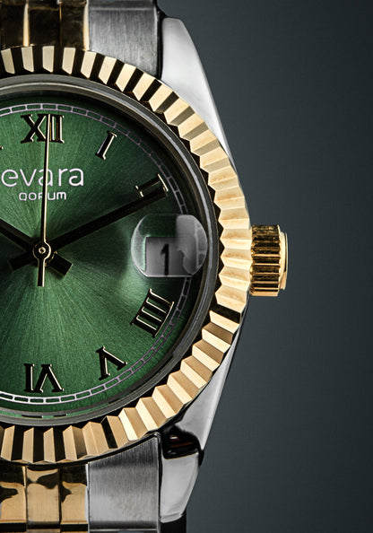 Evara Gold Two-Tone Green Dial Watch 