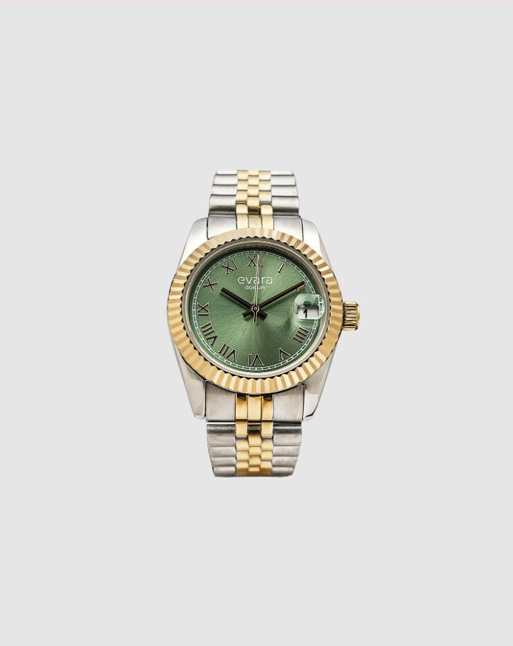 Evara Gold Two-Tone Green Dial Watch 