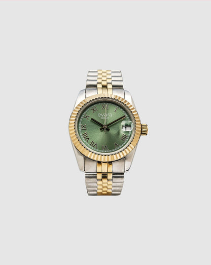 Evara Gold Two-Tone Green Dial Watch 