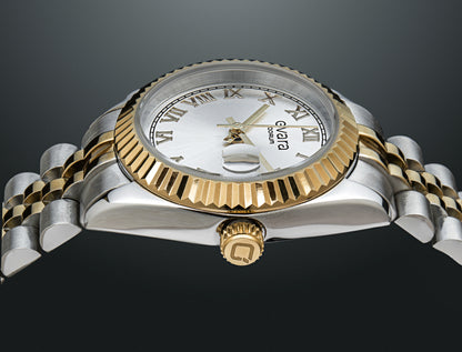 Evara Gold Two-Tone Silver Dial Watch 