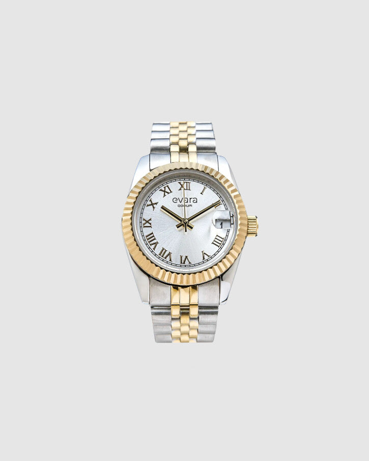 Evara Gold Two-Tone Silver Dial Watch 