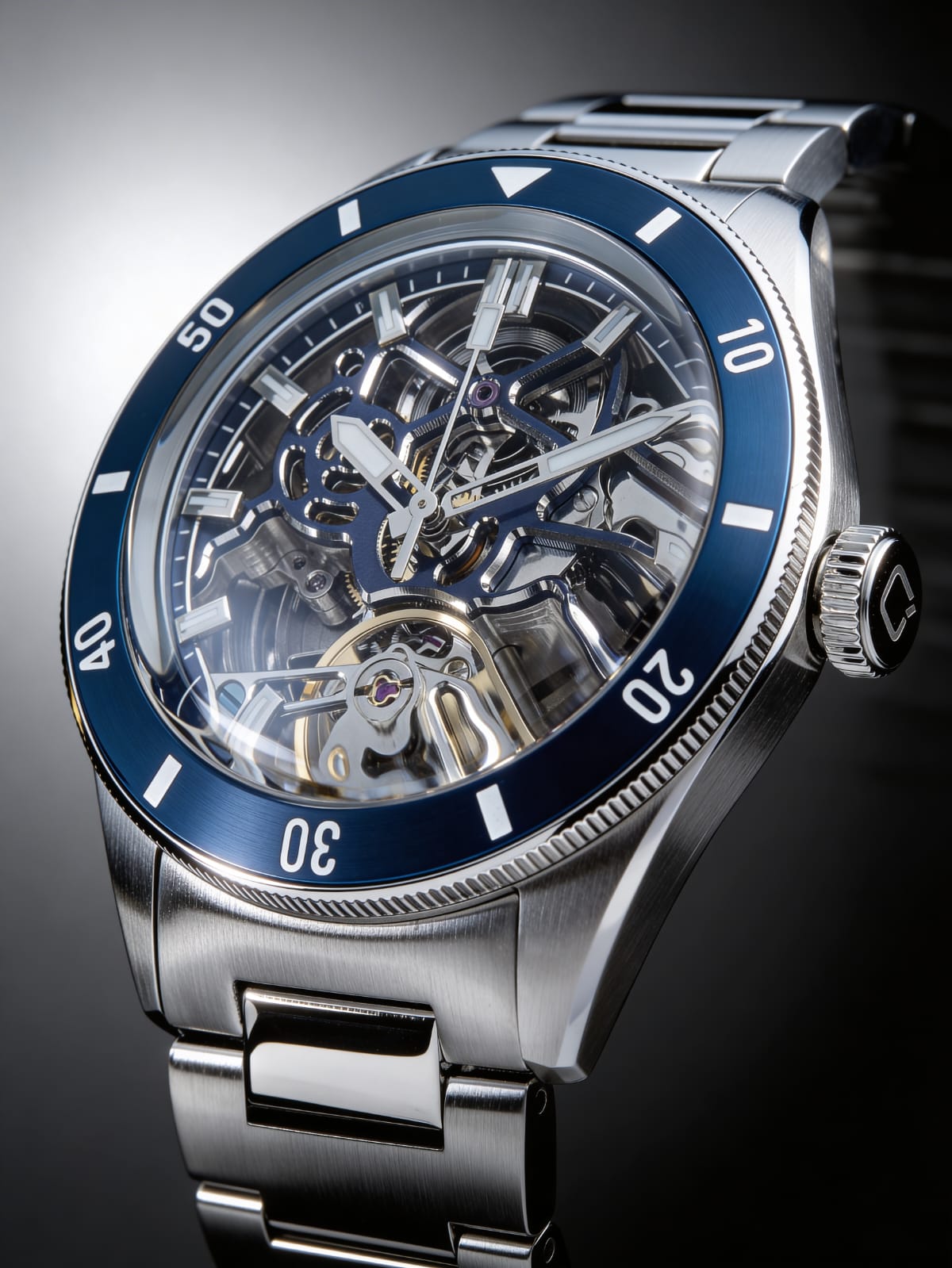 Equinox Steel Dial Blue Bezel Skeleton Watch