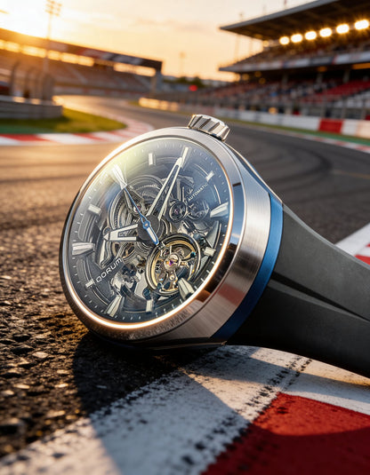 Equinox Black Dial Blue Rubber Skeleton Watch