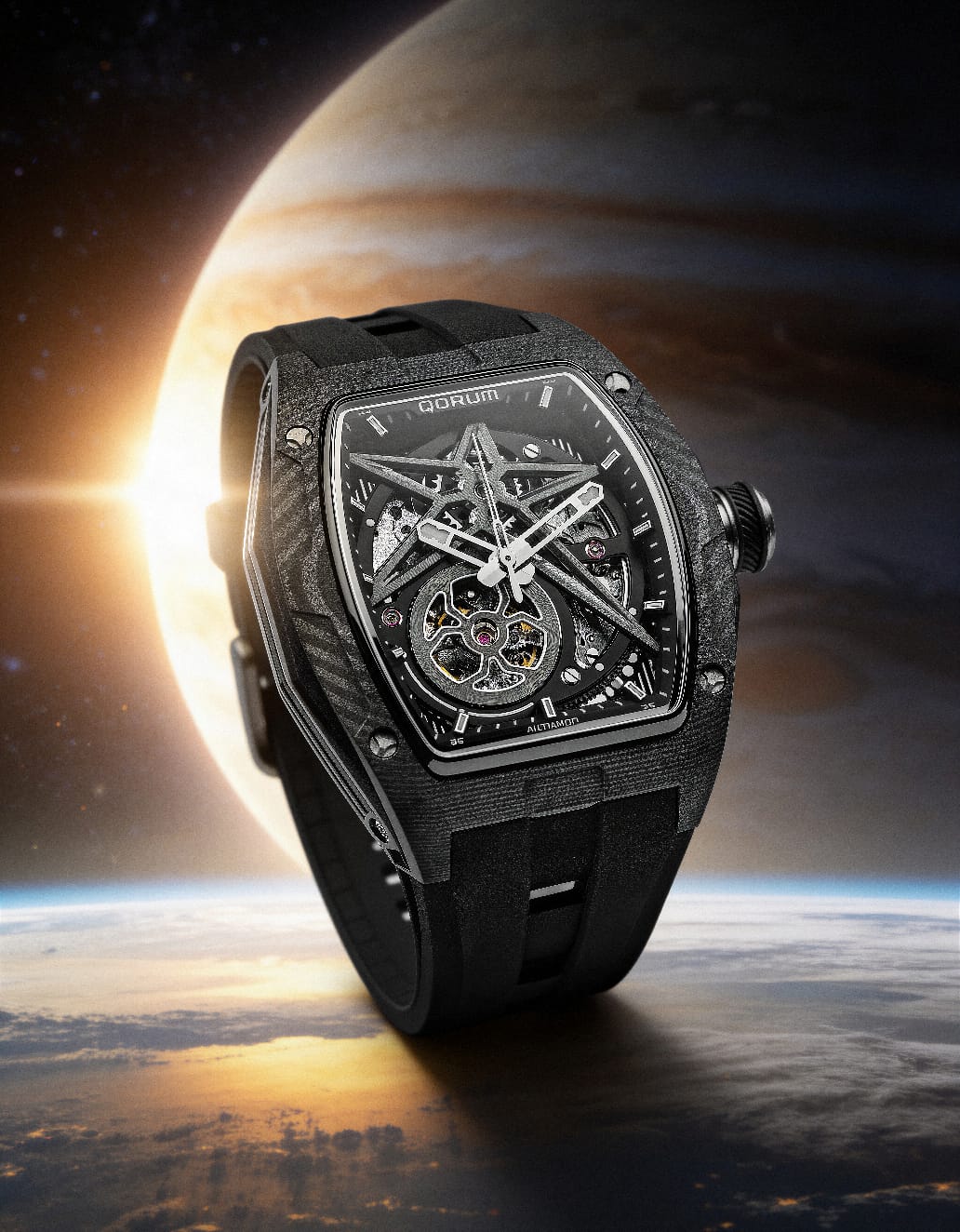 Equinox Black Dial Chrome Skeleton Watch