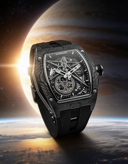 Equinox Black Dial Chrome Skeleton Watch