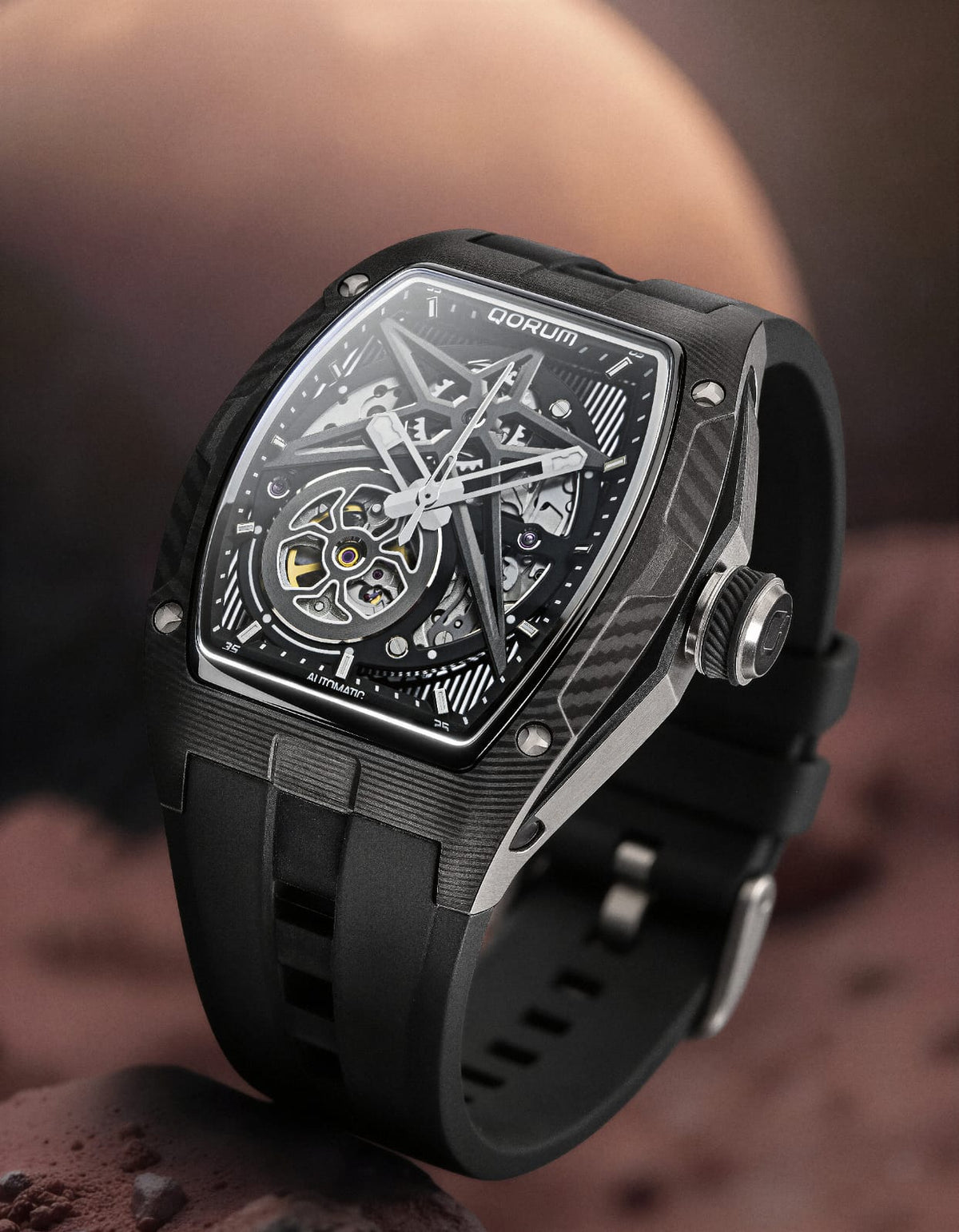 Equinox Black Dial Chrome Skeleton Watch