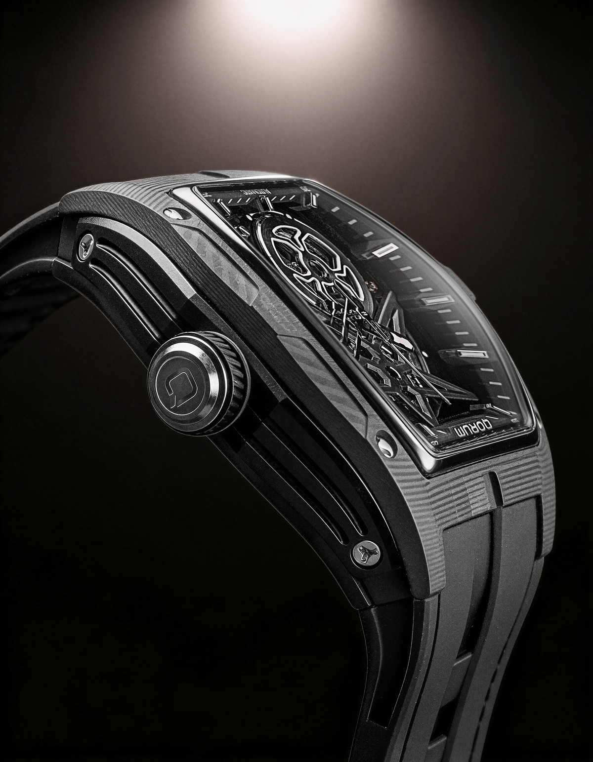 Equinox Black Dial Chrome Skeleton Watch