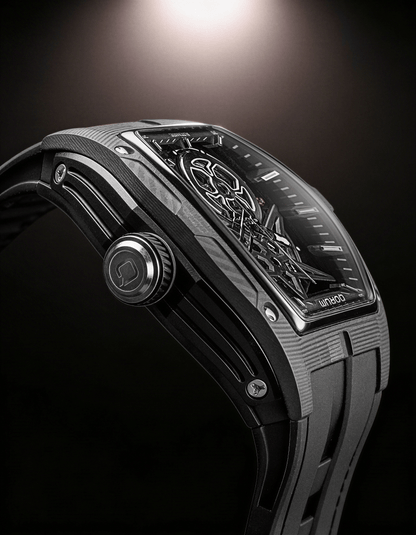 Equinox Black Dial Chrome Skeleton Watch