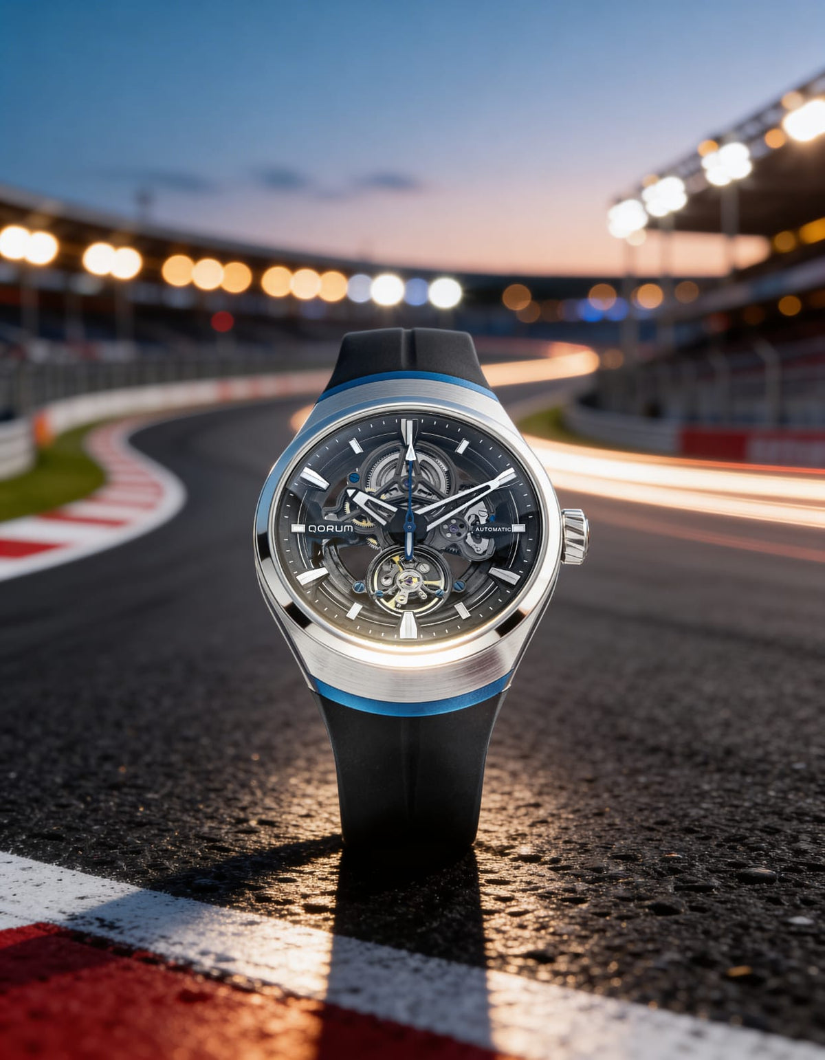 Equinox Black Dial Blue Rubber Skeleton Watch
