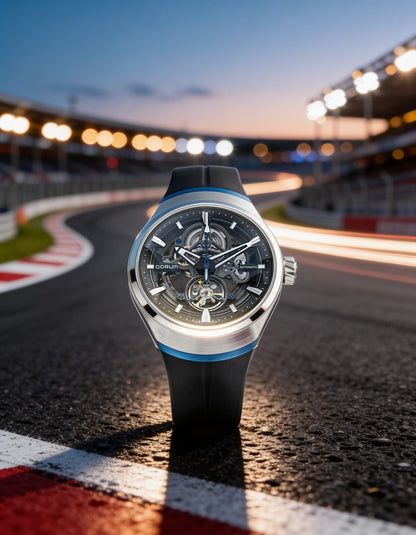 Equinox Black Dial Blue Rubber Skeleton Watch