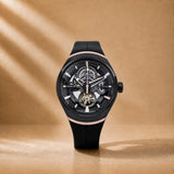 Equinox Black Dial Rose Gold Rubber Skeleton Watch