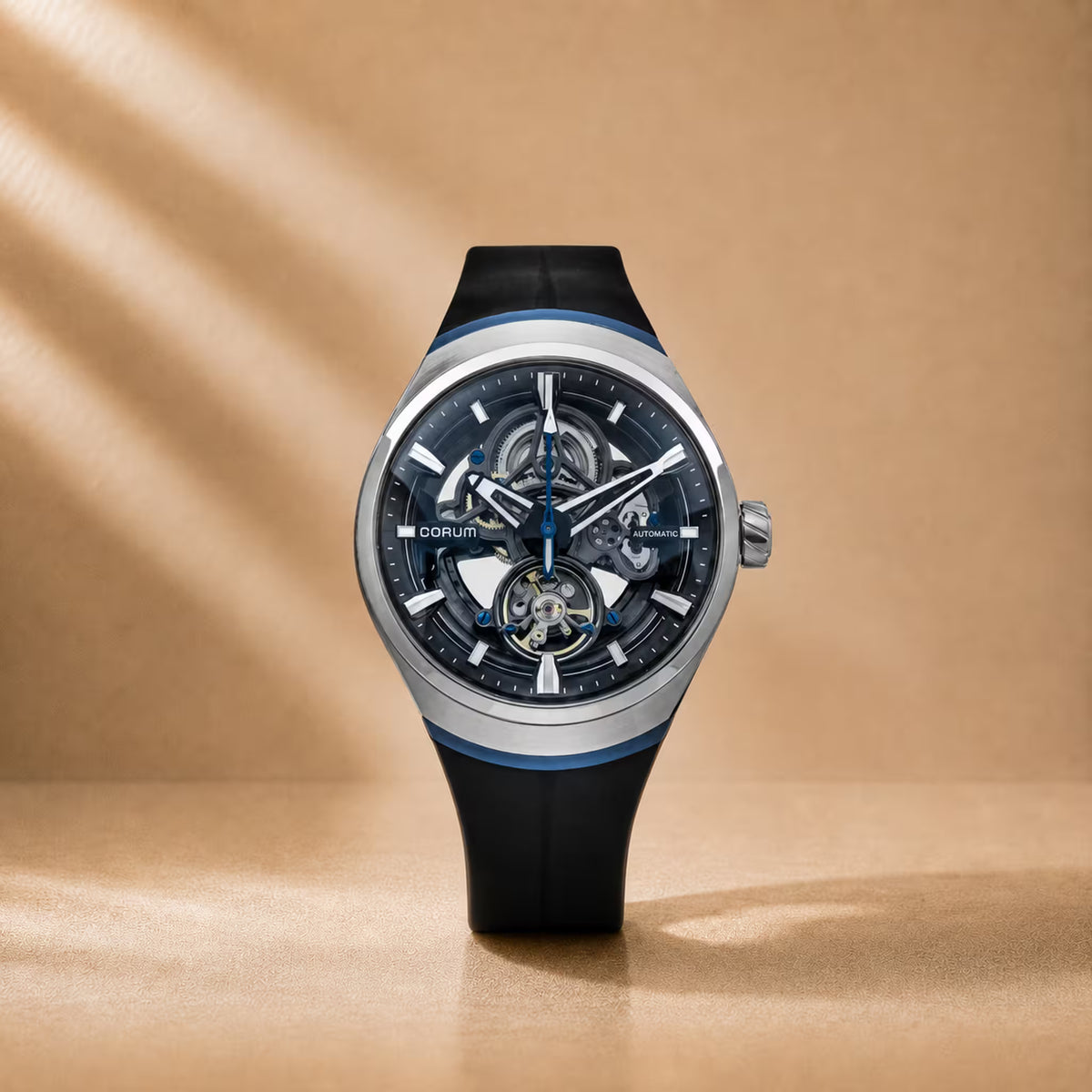 Equinox Black Dial Blue Rubber Skeleton Watch