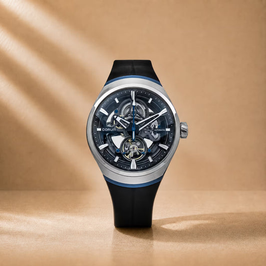 Equinox Black Dial Blue Rubber Skeleton Watch