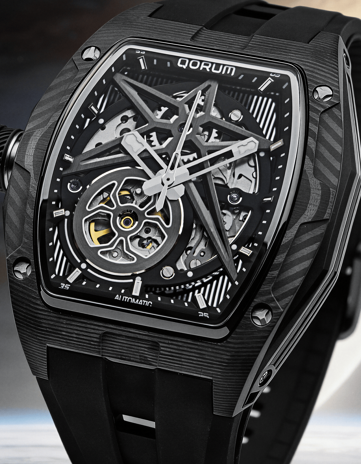 Equinox Black Dial Chrome Skeleton Watch