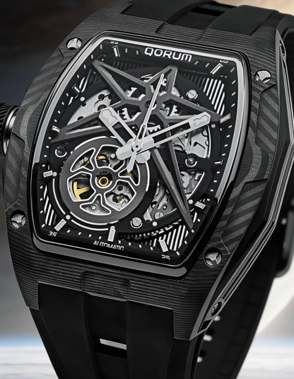 Equinox Black Dial Chrome Skeleton Watch