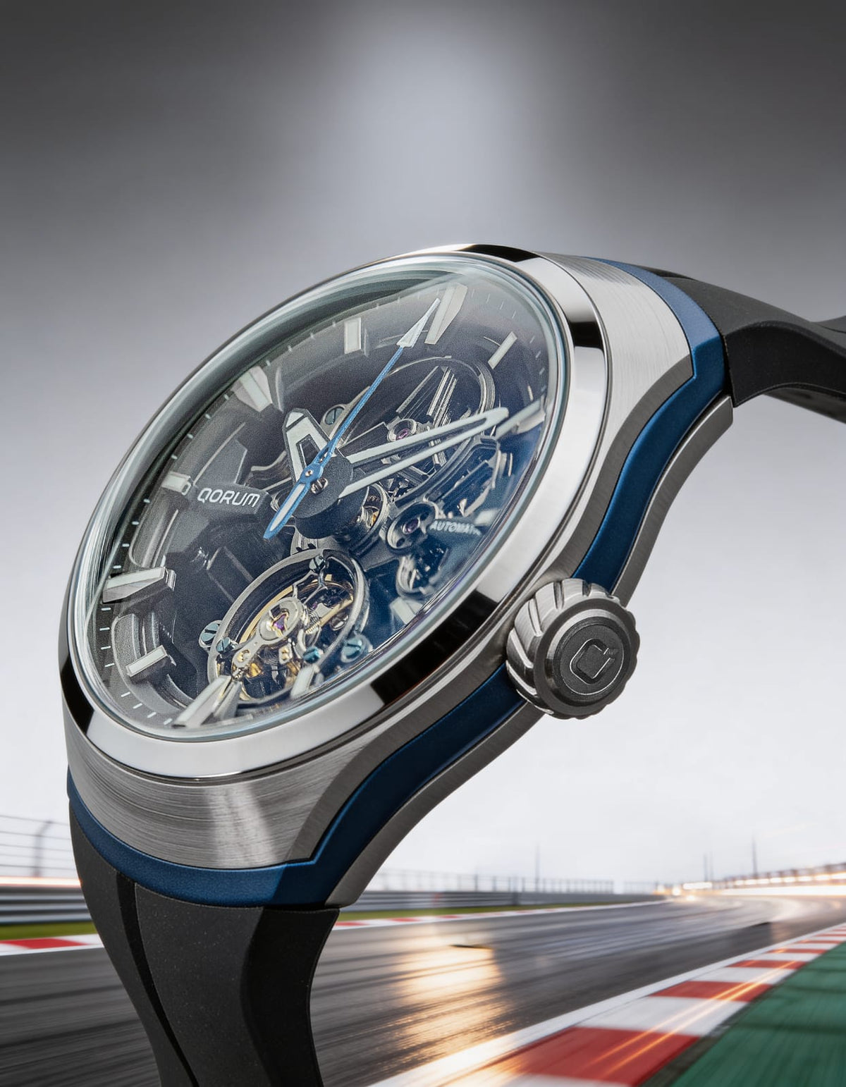 Equinox Black Dial Blue Rubber Skeleton Watch