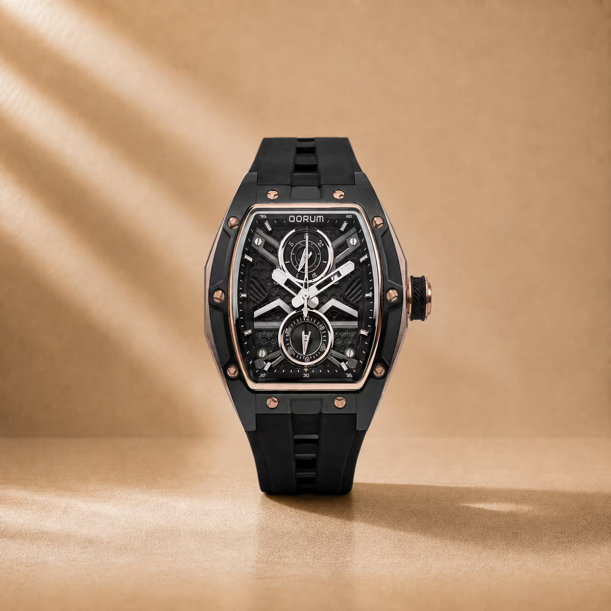 Equinox Black Dial Rose Gold Multi-Function Watch