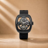 Equinox Black Dial Square Case Skeleton Watch