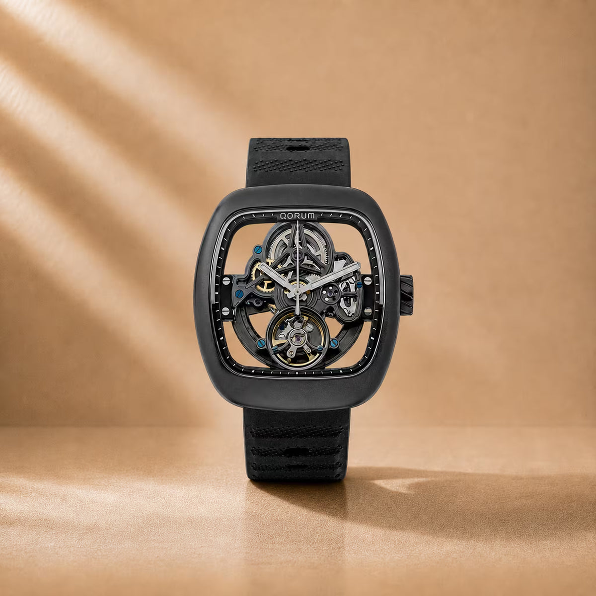 Equinox Black Dial Square Case Skeleton Watch