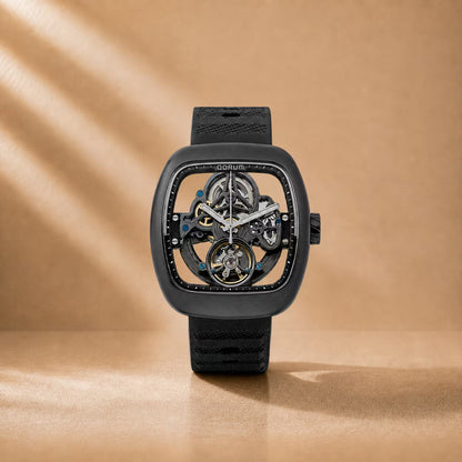 Equinox Black Dial Square Case Skeleton Watch
