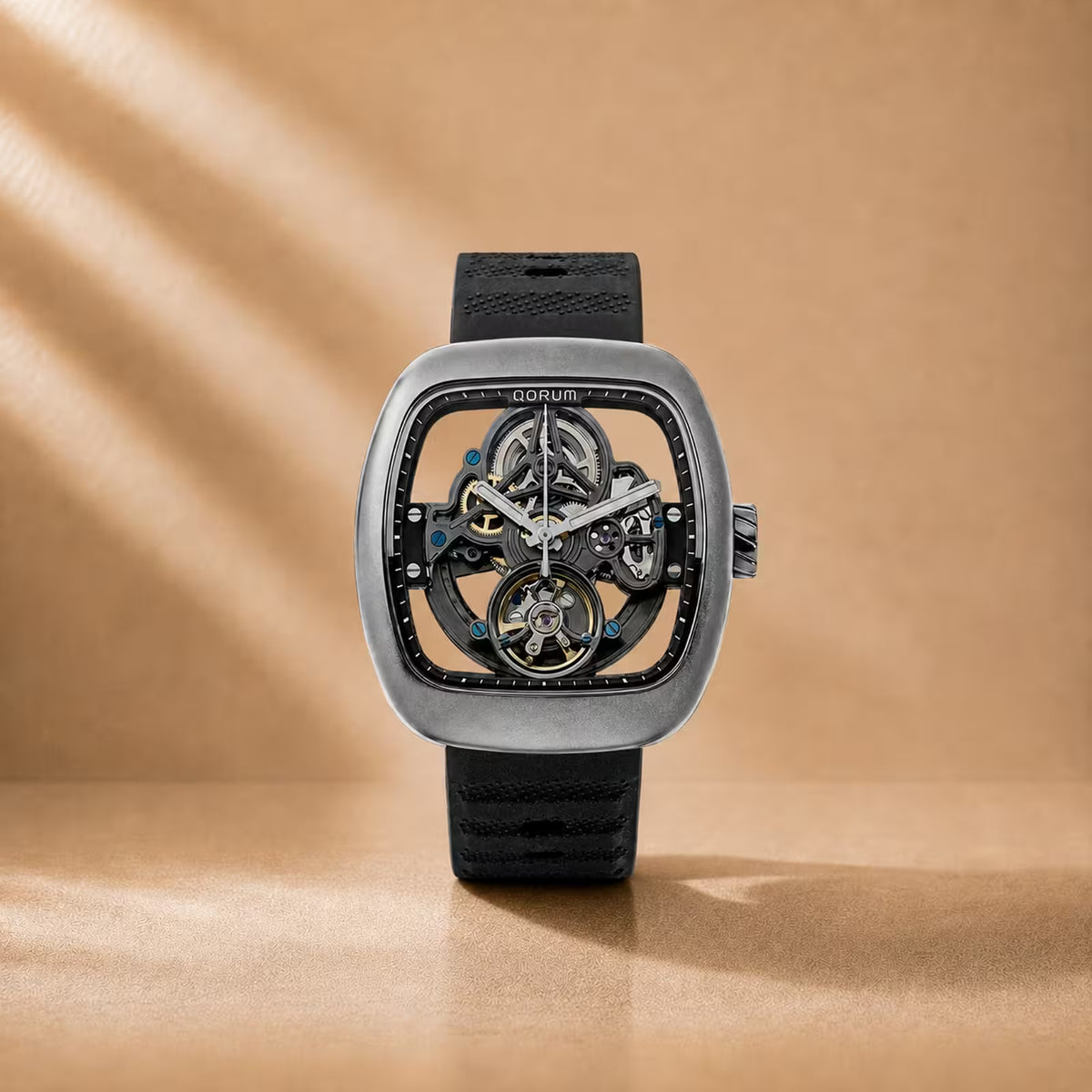 Equinox Black Dial Carbon Case Skeleton Watch