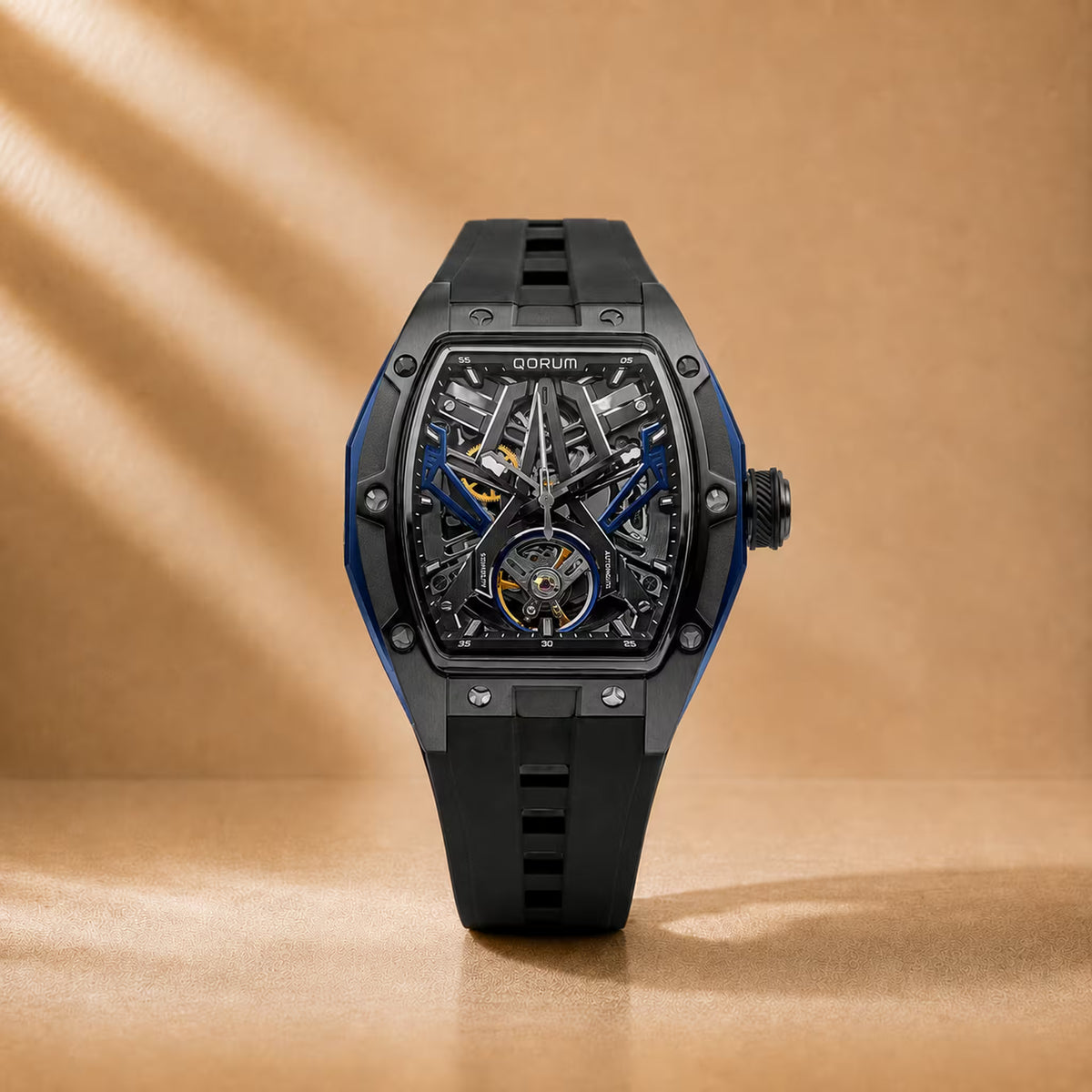 Equinox Black Dial Blue Silicon Skeleton Watch